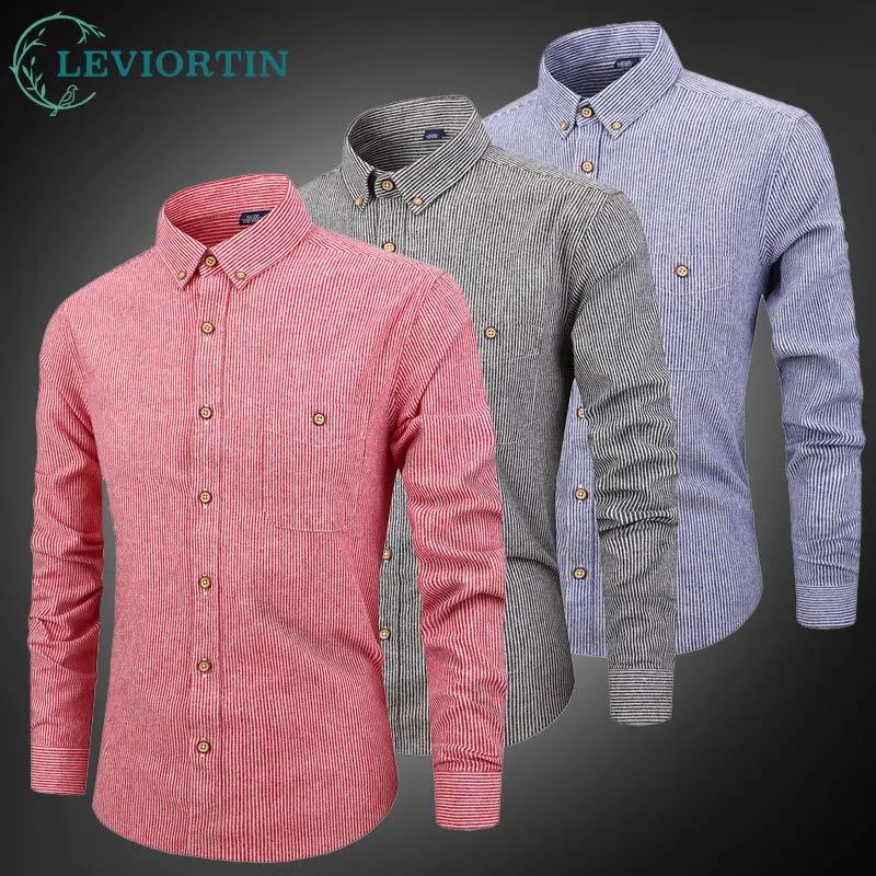 

Men's Striped Cotton Oxford Shirt, Lightweight Long Sleeve Casual Shirt, Breathable Slim Fit Button Down Formal Shirt For Man