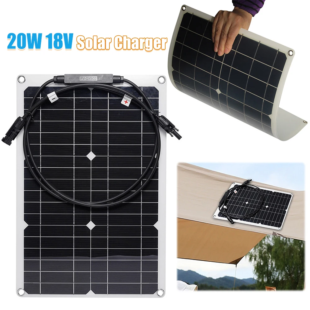 

20W 18V Solar Panel Charger Flexible Solar Panel Solar Battery Charger for Boat Car RV Motorcycle Marine Automotive