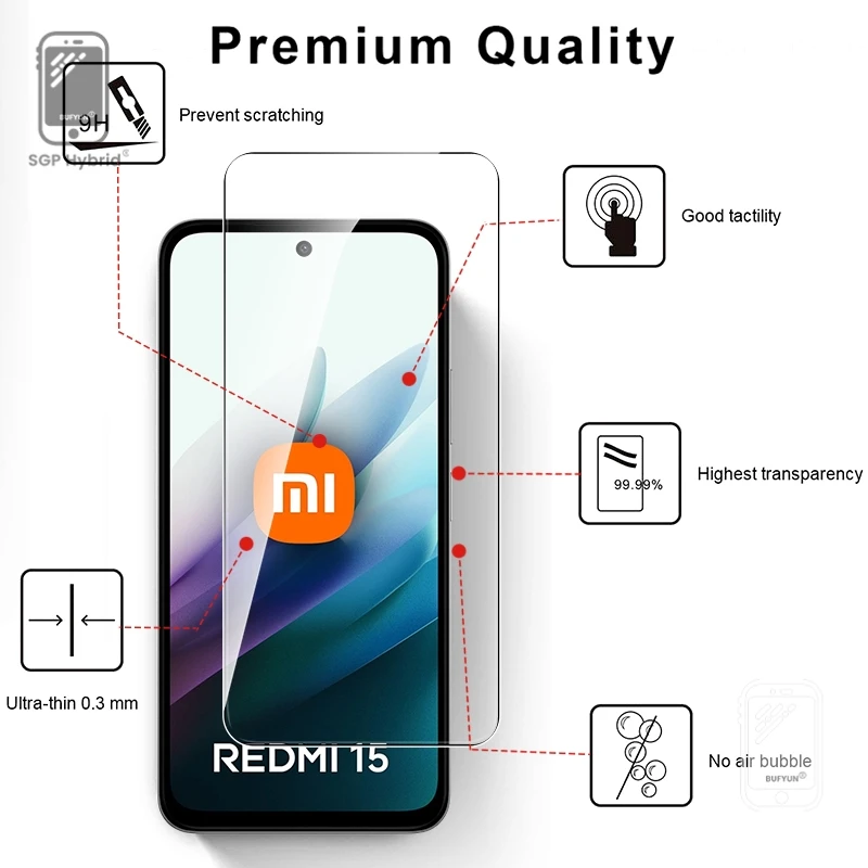 Redmi15 4G 5G الزجاج 5-1 قطعة 9H الزجاج المقسى الشفاف ل Redmi 15 5G 4G 2025 قسط واقيات الشاشة تشديد غطاء حماية فيلم
