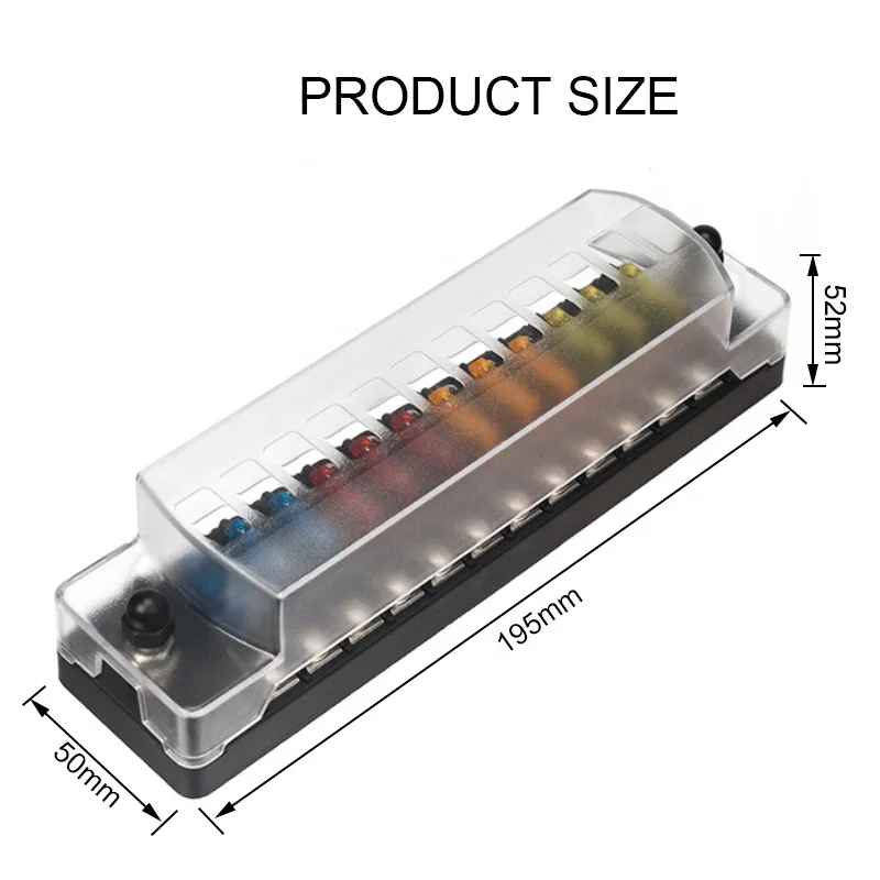 Excavator Marine Tractor 12 Way 12V Standard Circuit Car Fuse Box DC Electrical Waterproof RV auto blade fuse block With Cover