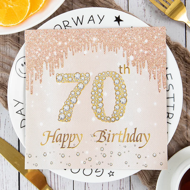 40/20 Stück Roségold Nummer 40. 50. 60. 70. Jahre alt Einweg-Papierservietten für Frauen Alles Gute zum Geburtstag Party Taschentuchdekoration – Detail 9