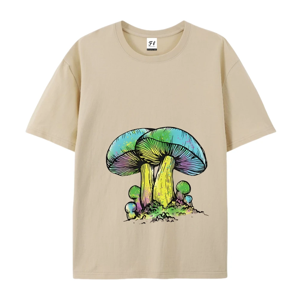 Mushroom Print T Shirt Women New Summer  Graphic Tees Cartoon Cotton Women Clothing Colorful Tops