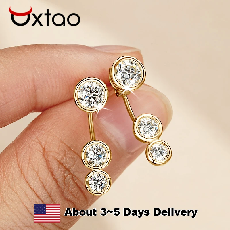 

OXTAO 2in1 Moissanite Ear Jacket Earrings for Women 925 Sterling Silver Front Back Double Earrings D VVS1 Diamond Luxury Jewelry