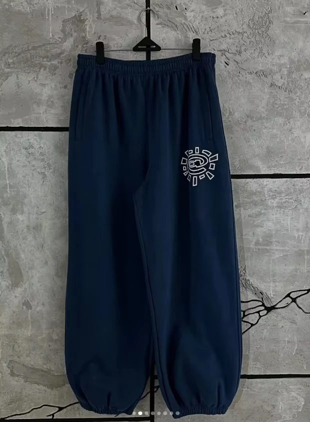 

Мужские свободные джоггеры, новинка 2026, популярная уличная одежда, черные хлопковые брюки-джоггеры с эластичной резинкой на талии и солнечным узором, облегающие спортивные брюки