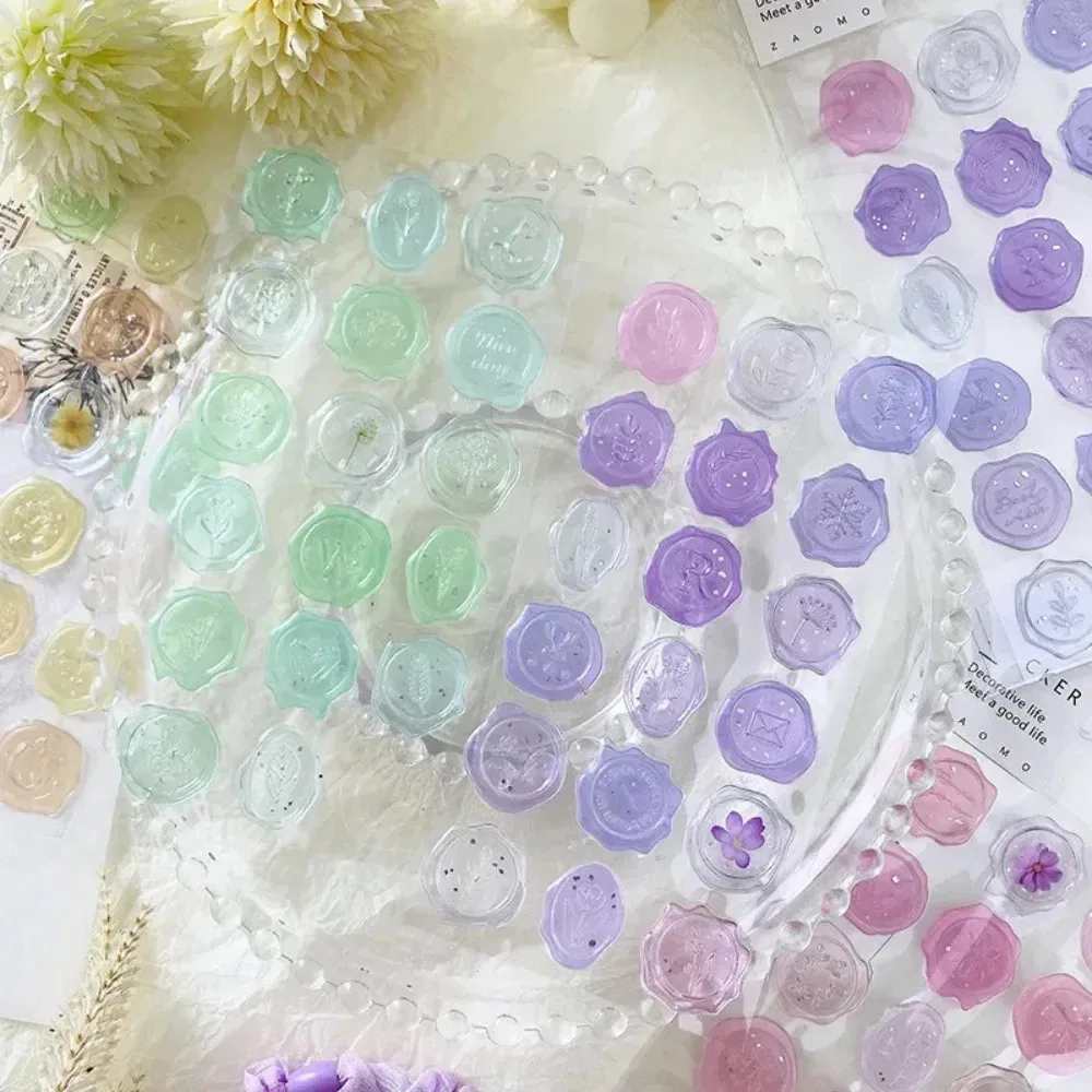 18Pcs Transparent Pre-Made Wax Stickers, Adhesive Wax Seal Stickers Birthday Bridal Shower Party Presents Craft Scrapbook Gift