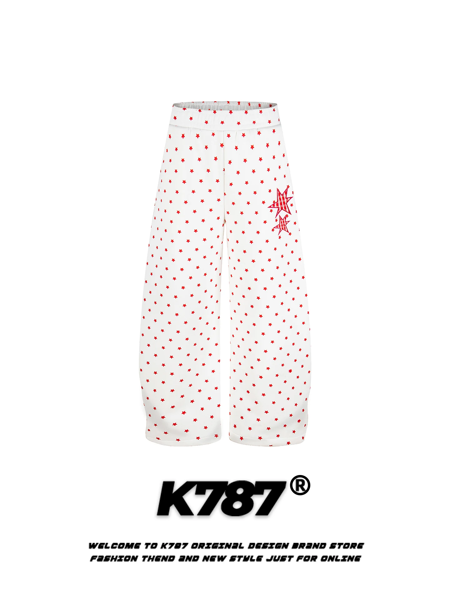 

K787 American Retro Plaid Star Print Casual Sweatpants Loose Men's Sport Street Dance Wide Leg Knife Long Pants