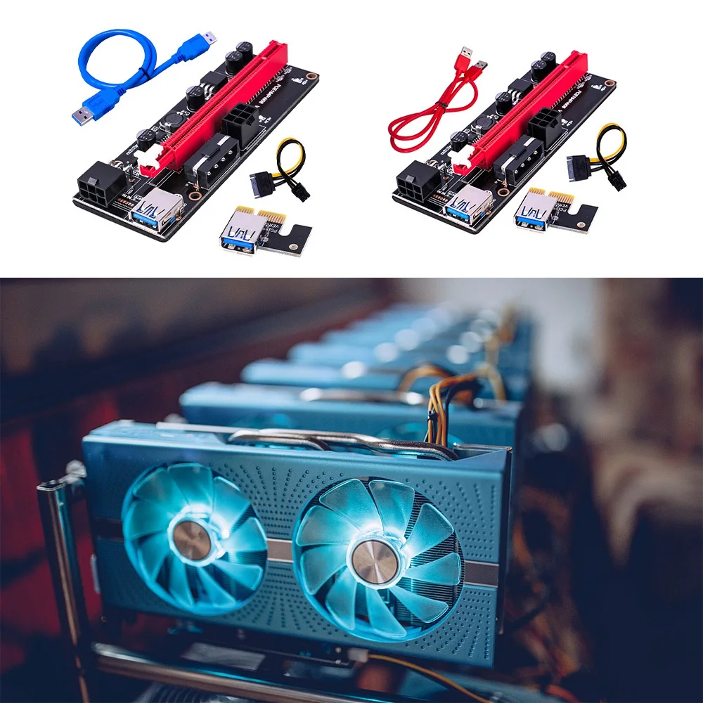 Leading-PCI-E Pcie Riser 009 Express 1X To 16X Extender PCI E USB Riser 009S Dual 6Pin Adapter Card SATA 15Pin For Bitcoin Miner