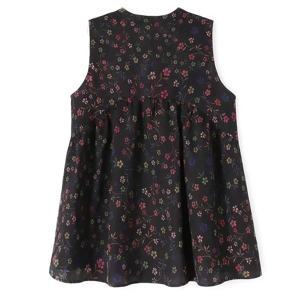 BirdTree-35MM Silk Watered Gauze Elegant Vest, Stand Floral, Women Design Sense Chic Loose Doll Coat, 2026 Autumn New C69861CC