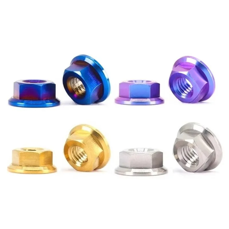 1Pcs TC4 Titanium Nut M5 M6 M8 M10 M12 M14 M16 Flange Nuts For Motorcycle Modification Nut, Rear Axle Fixed Locking Nut