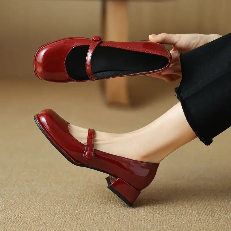 

ORCHA LISA Модные женские туфли Мэри Джейн с круглым носком Красные туфли-лодочки на толстом каблуке для женщин без шнуровки на мелком большом размере 42 43 Ретро повседневные