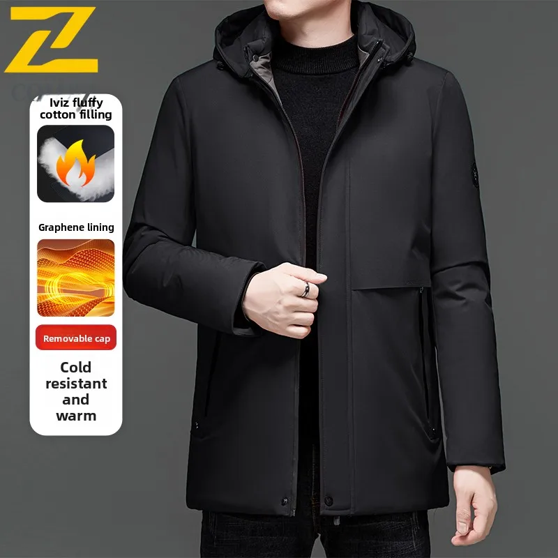 2025 Men's Winter New Warm Jacket Luxury Brand Thickened Warm Parka Korean Casual Detachable Hooded Thermal Cotton Padding Coat