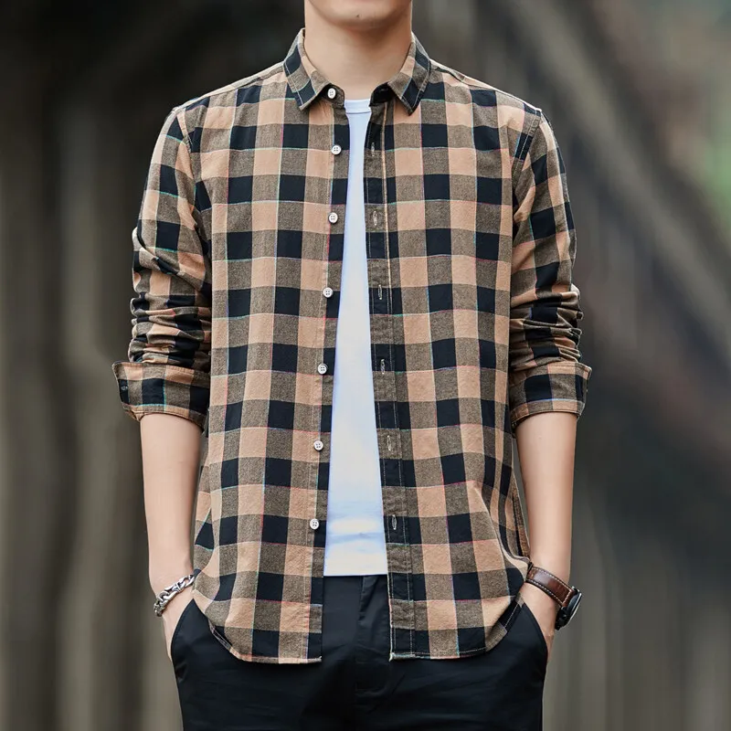 Spring Autumn Men's Turn-down Collar Plaid Button Long Sleeve Cardigan Coats Shirt Fashion Casual Formal Office Lady Tops