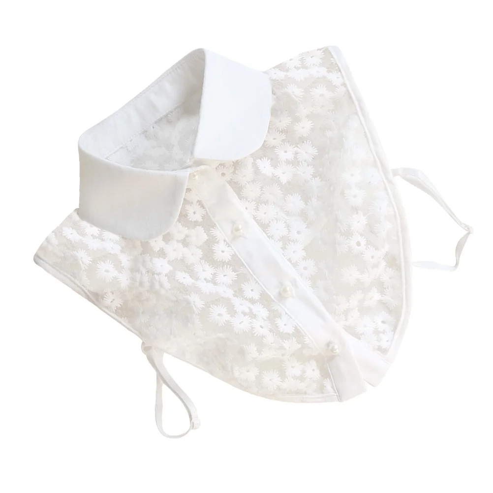 المرأة الدانتيل وهمية طوق انفصال الأزياء العنق التبعي الأبيض نصف قميص بلوزة طوق لأربعة