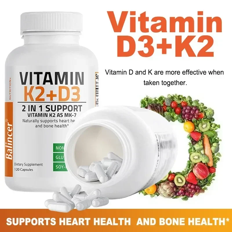 Vitamin D3 K2 Capsule MK-7, Regulates Calcium Metabolism, Supports Bone Heart Health, Immune System