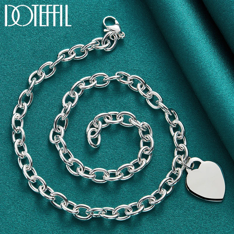 DOTEFFIL 925 Sterling Silver 18 Inch Chain Heart Card Pendant Necklace For Women Man Wedding Engagement Fashion Jewelry