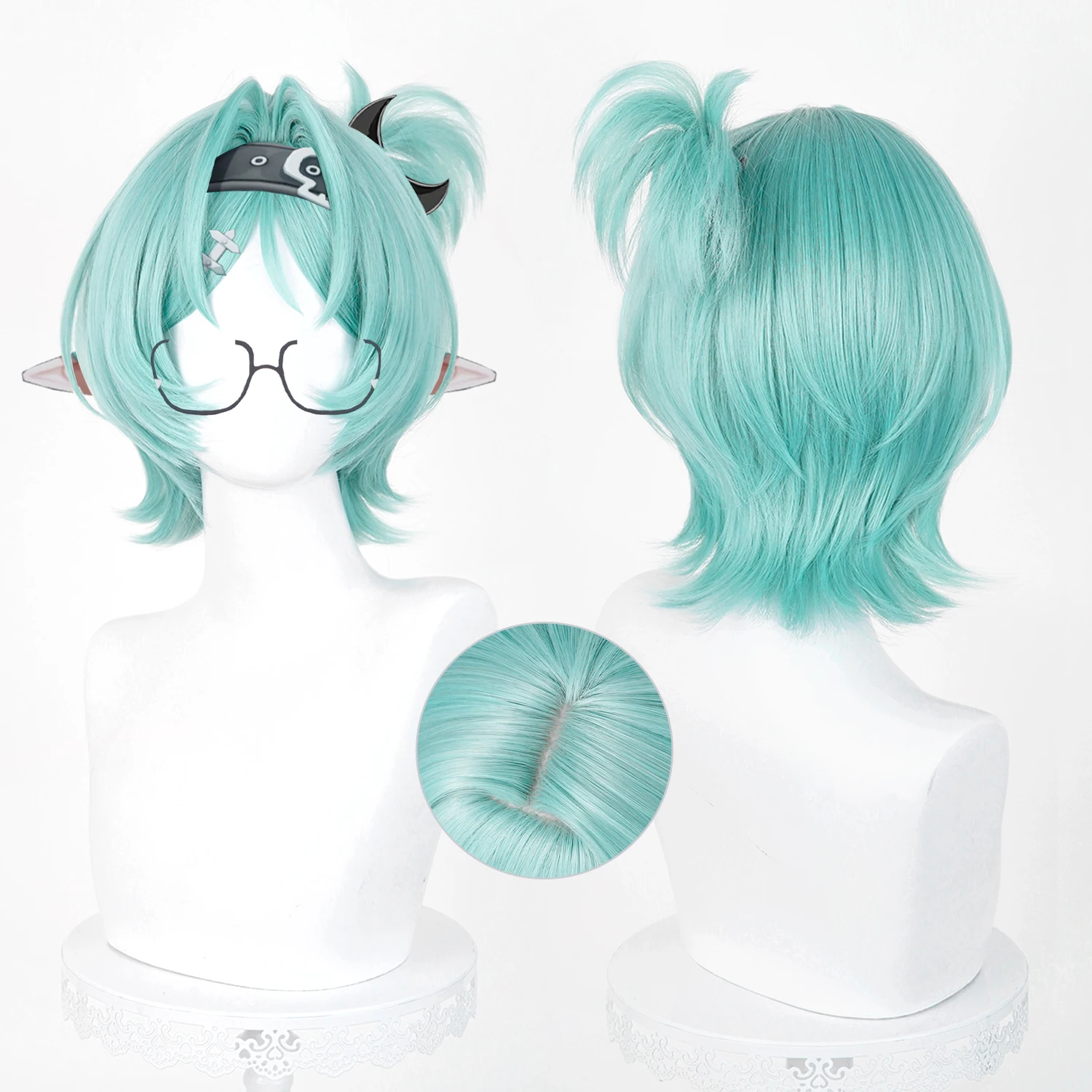 ZZZ Roxy Cosplay Wig 35cm Short Cyan Woman Wigs Anime Halloween Heat Resistant Synthetic Hair