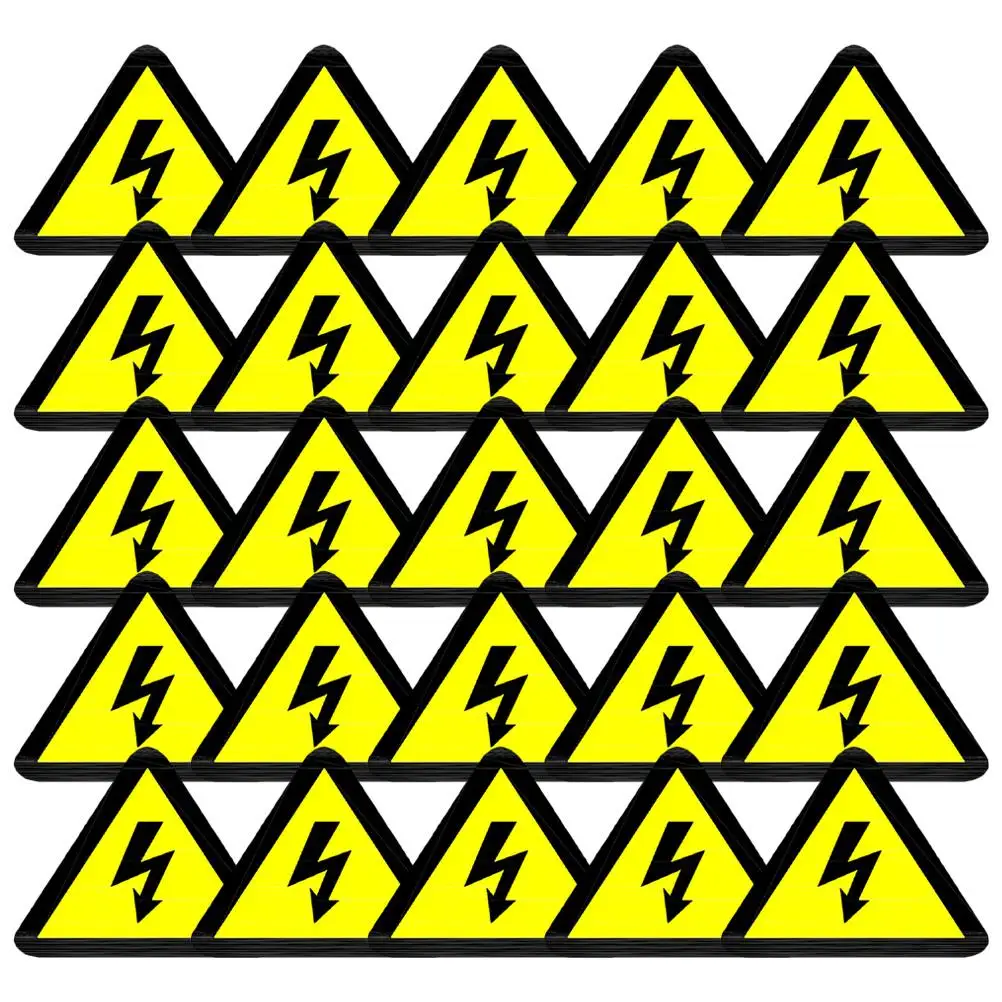25 Pcs Nail Stickers Logo Danger Electrical Warning Labels High Voltage Signs Panel Caution Yellow