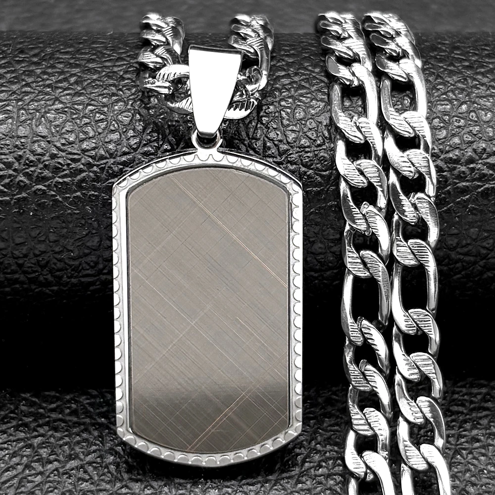 

Classic Stainless Steel Dog Tag Square Pendant Necklace for Men Boyfriend Black Silver Color Hip Hop Cuba Chain Jewelry Gift