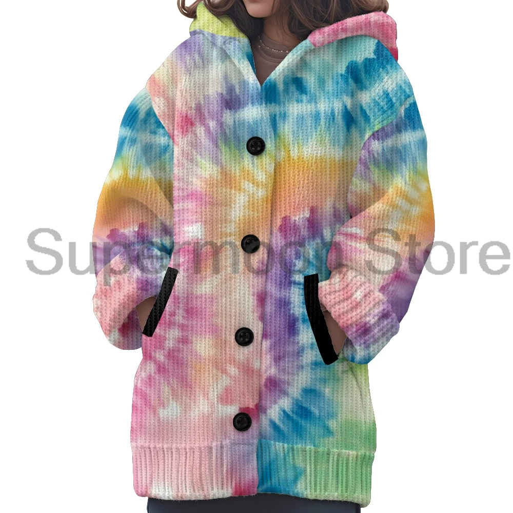 

Women's Floral Tie Dye Printed Button Down Hooded Cardigan Sweater Long Sleeve Streetwear Daily Outerwear Winter Coat 8