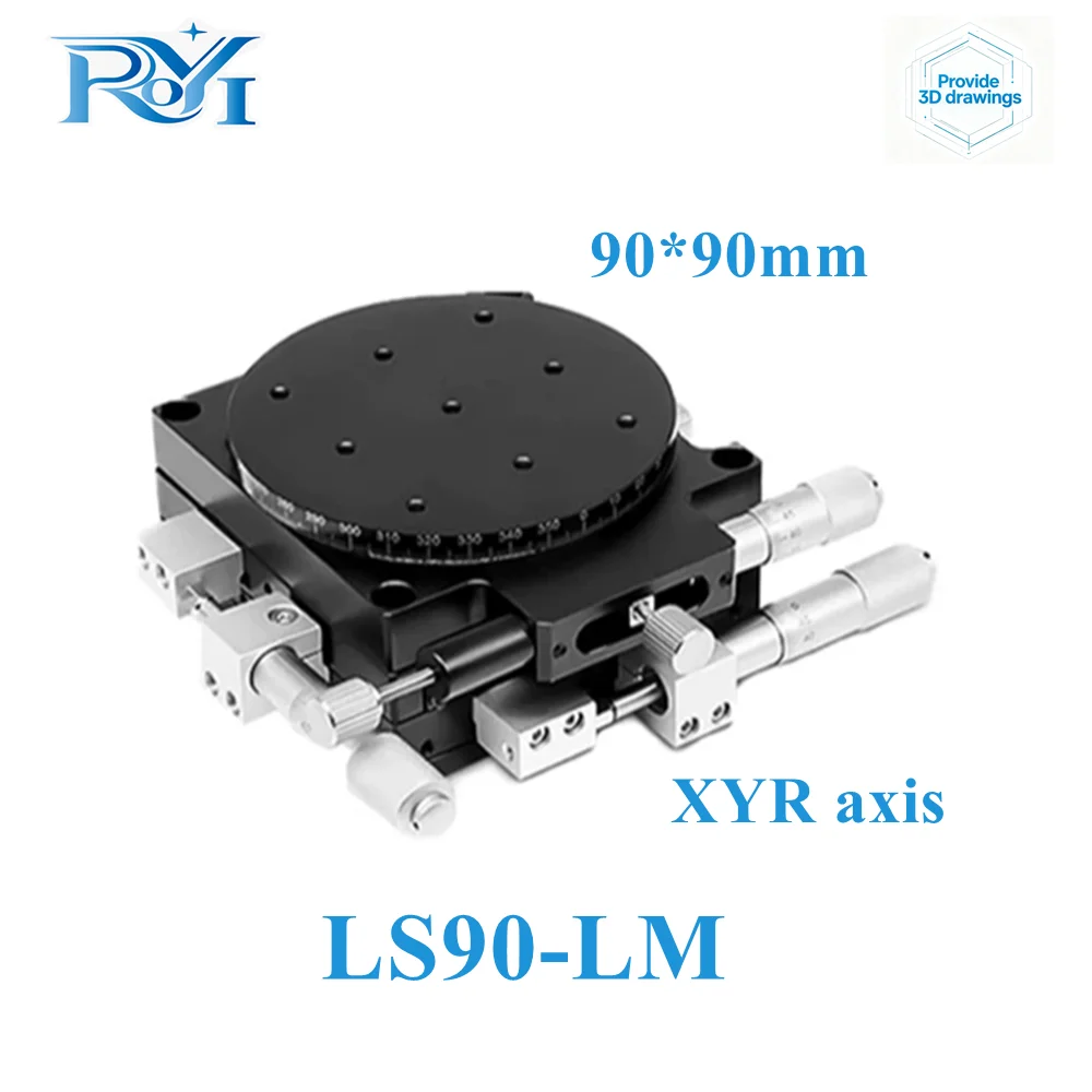 XYR Axis LS90-LM 90mm High Precision Micrometer Stage Three Axis Manual Translation Rotary Table Cross Rail Guide Sliding Table