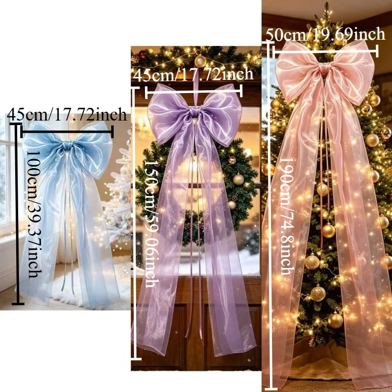 Christmas Tree Topper Bow Set 100cm 150cm 190cm - Handmade Multi-Layer Organza Bows & Ribbons, Pink Blue Purple Dreamy Treetop S