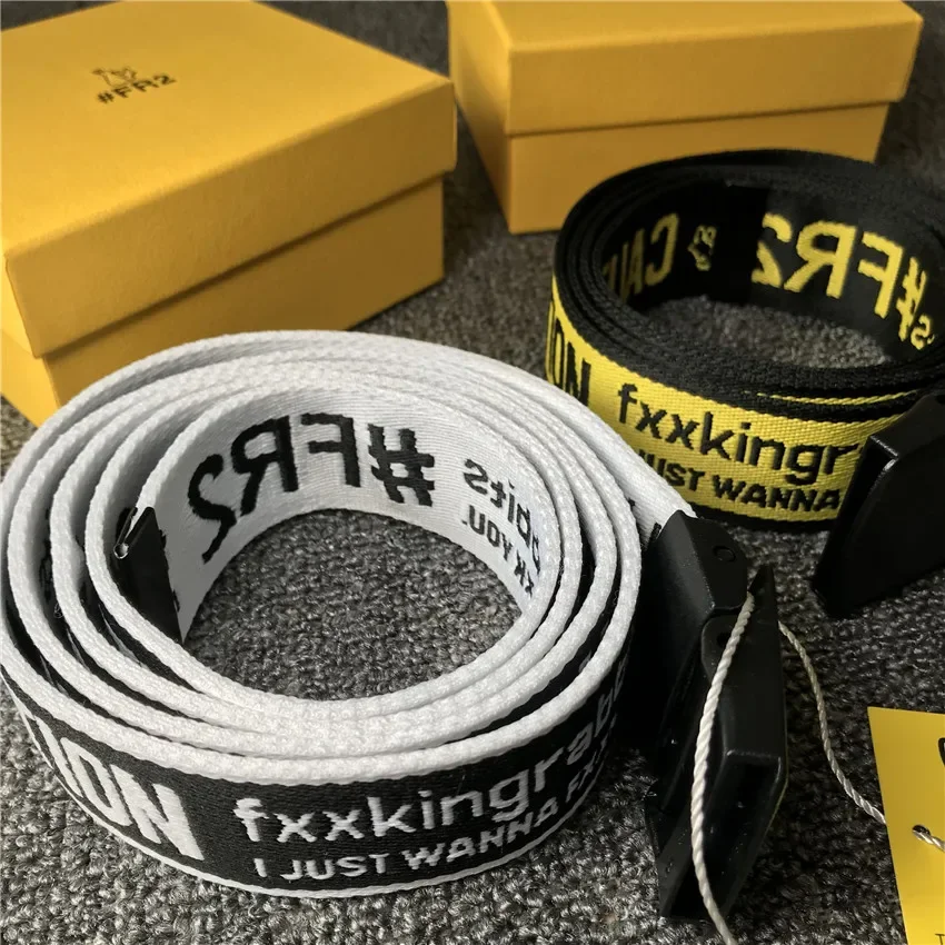 

Yellow White #FR2 Belt Men Women High Quality Canvas Belts Classic Rabbit Logo Japan Hip Hop Fashion Safety Canvas Waistband