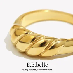 E.B.belle Simple Twisted Beads Chain Ring Tarnish Free18K Gold Plated Stainless Steel Minimalist Style Stackable Women Jewelry