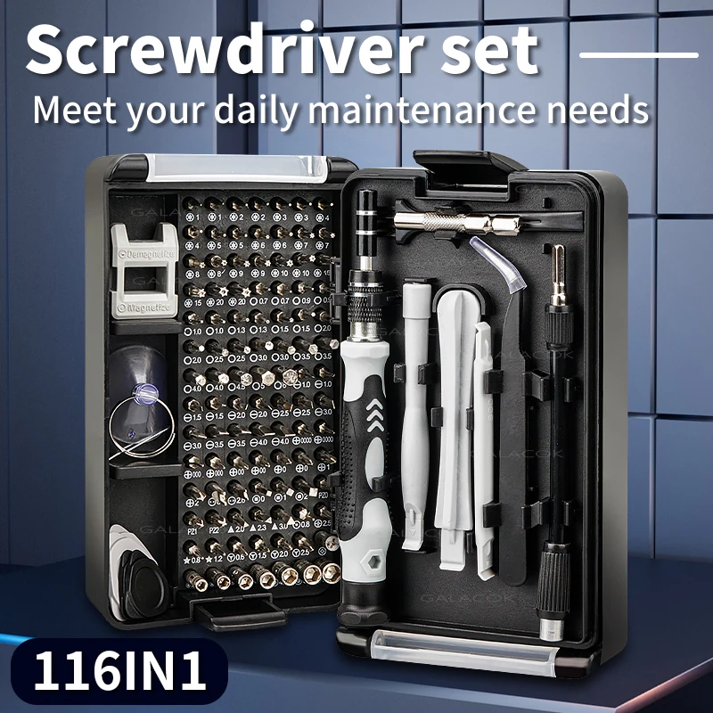 116 in 1 Precision Screwdriver Set Magnetic Torx Phillips Hex Drill Bits Triple Layer Flip Cover Portable Repair Tool Kit