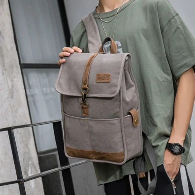 Retro Solid Color Canvas 14 16 Inch Laptop Bag Business Large Capacity MacBook Accessory Backpack Commute Notebook Bag Briefcase
