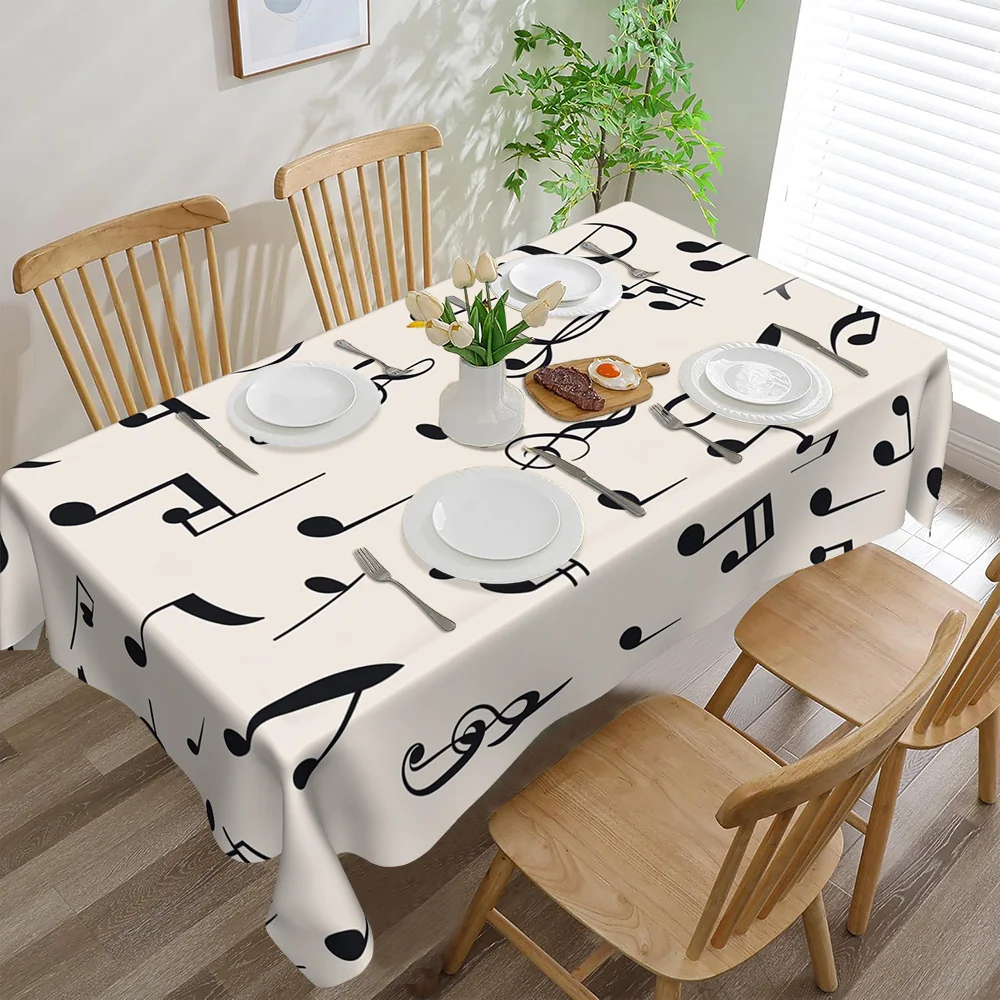 Notes and Treble Clef Tablecloth - Black and White Five-line Staff Design, Suitable for Christmas and Weddingsxzj