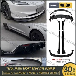 For Tesla 2024+ Model 3 Highland Body Kit Spoiler Rear Diffuser Front Bumper Lip Side Skirt Parts Aero Fast Tunning Matte Black