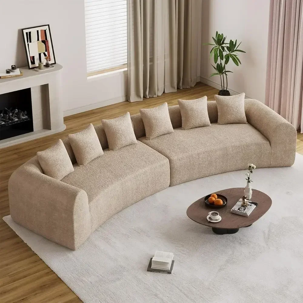 6-Seater Oversized Curved Sofa Sectional with Deep Seat, Wide Armrests, and 6 Pillows in Chenille Fabric for Living Room, Ready