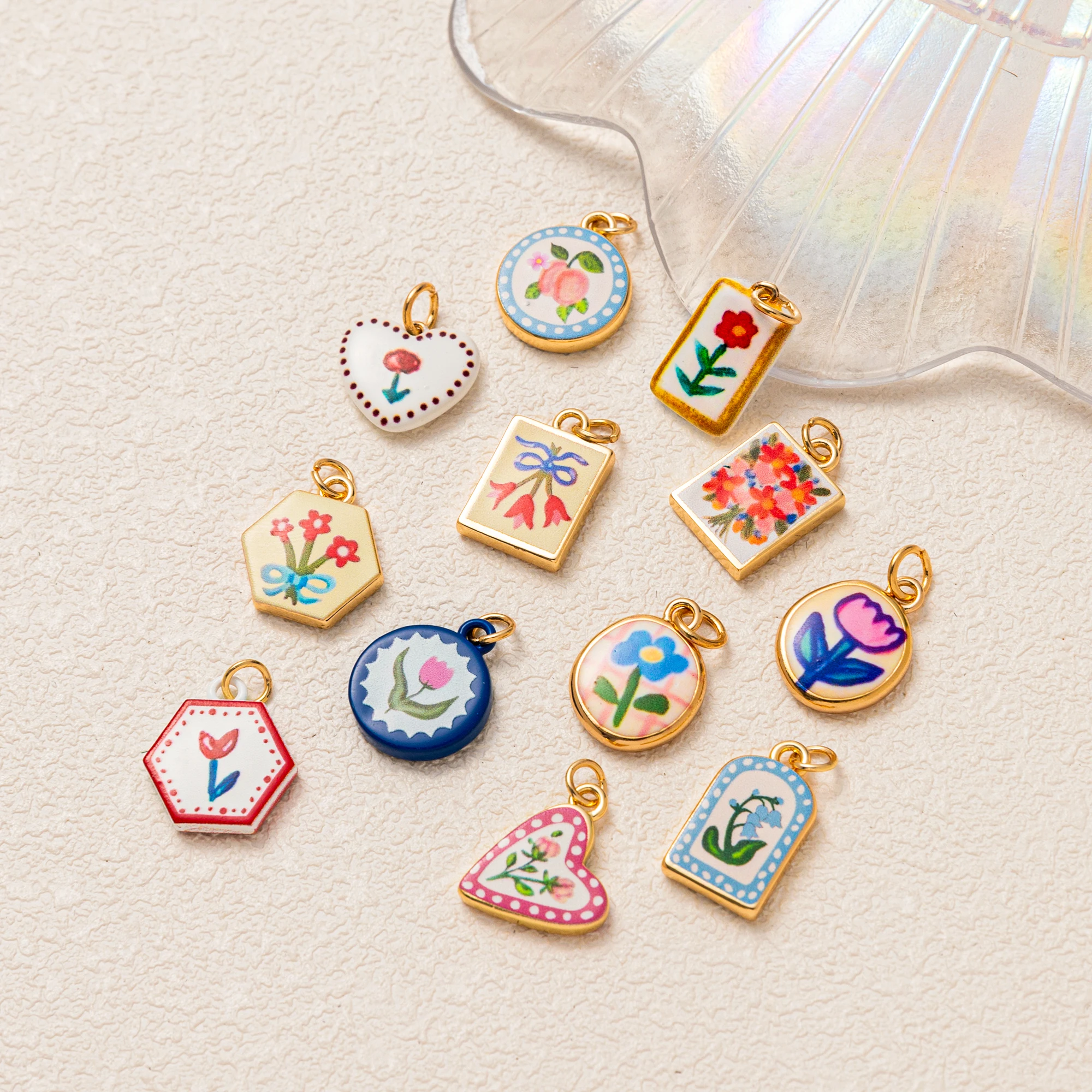 Cute Simple and Versatile Flower Series Pink Love Rose Tulip DIY Pendant charms for jewelry
