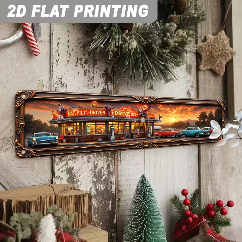 Retro American Diner 2D Flat Sign Classic Car Vintage Wall Art Decor for Restaurant Cafe Hotel Living Room Nostalgic Decoration.