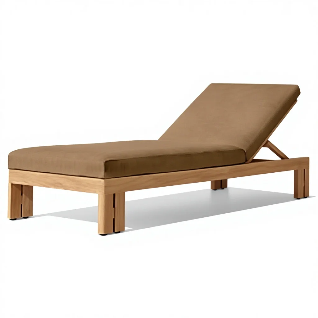 Modern portable foldable outdoor teak lounge chair with cushion wheels for villas, parks, hotels, beaches, pools or living rooms