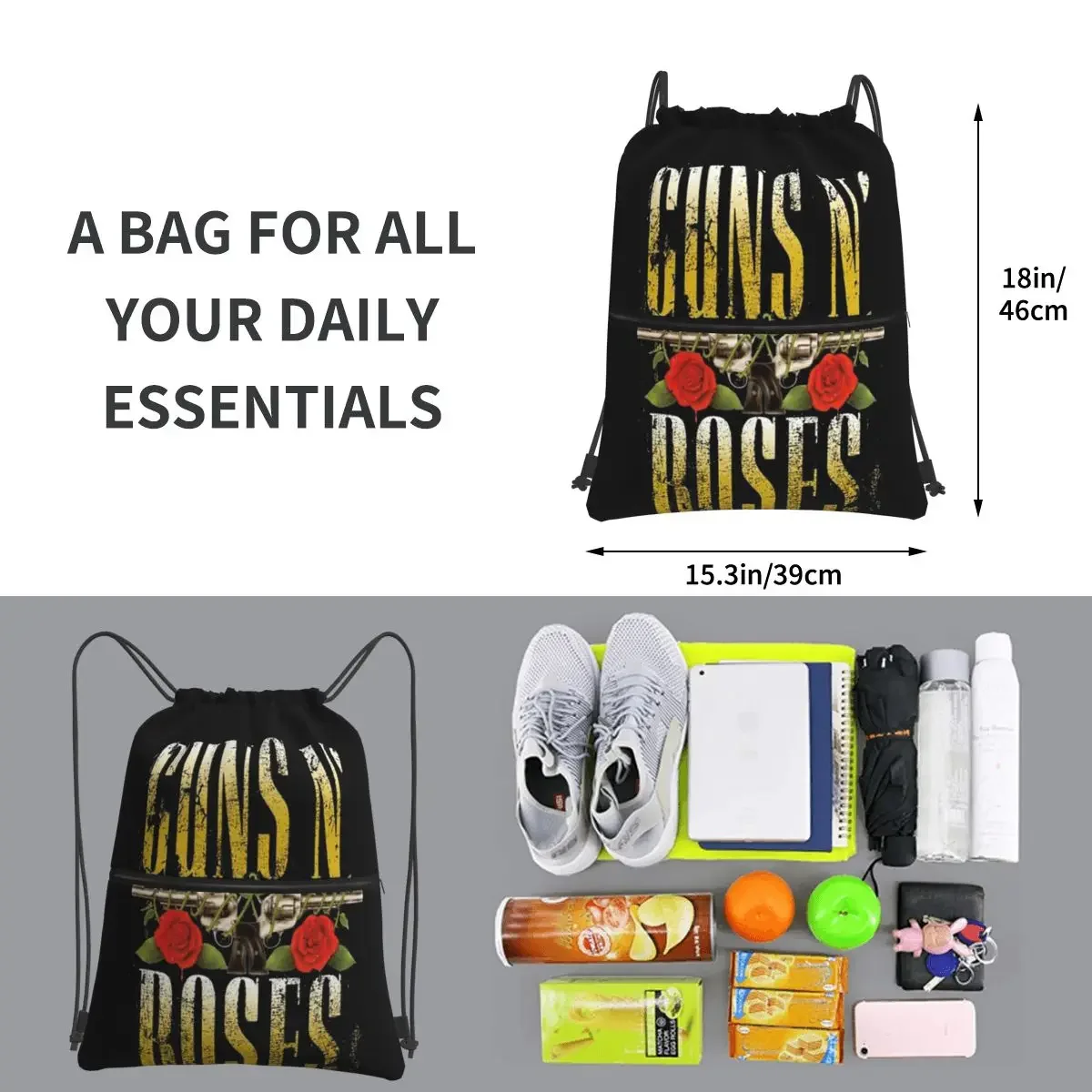 Guns N Roses Lightsaber Merch mochila portátil, bolsa con cordón, paquete de bolsillo, bolsas de libros para viajes, deporte, hombre y mujer