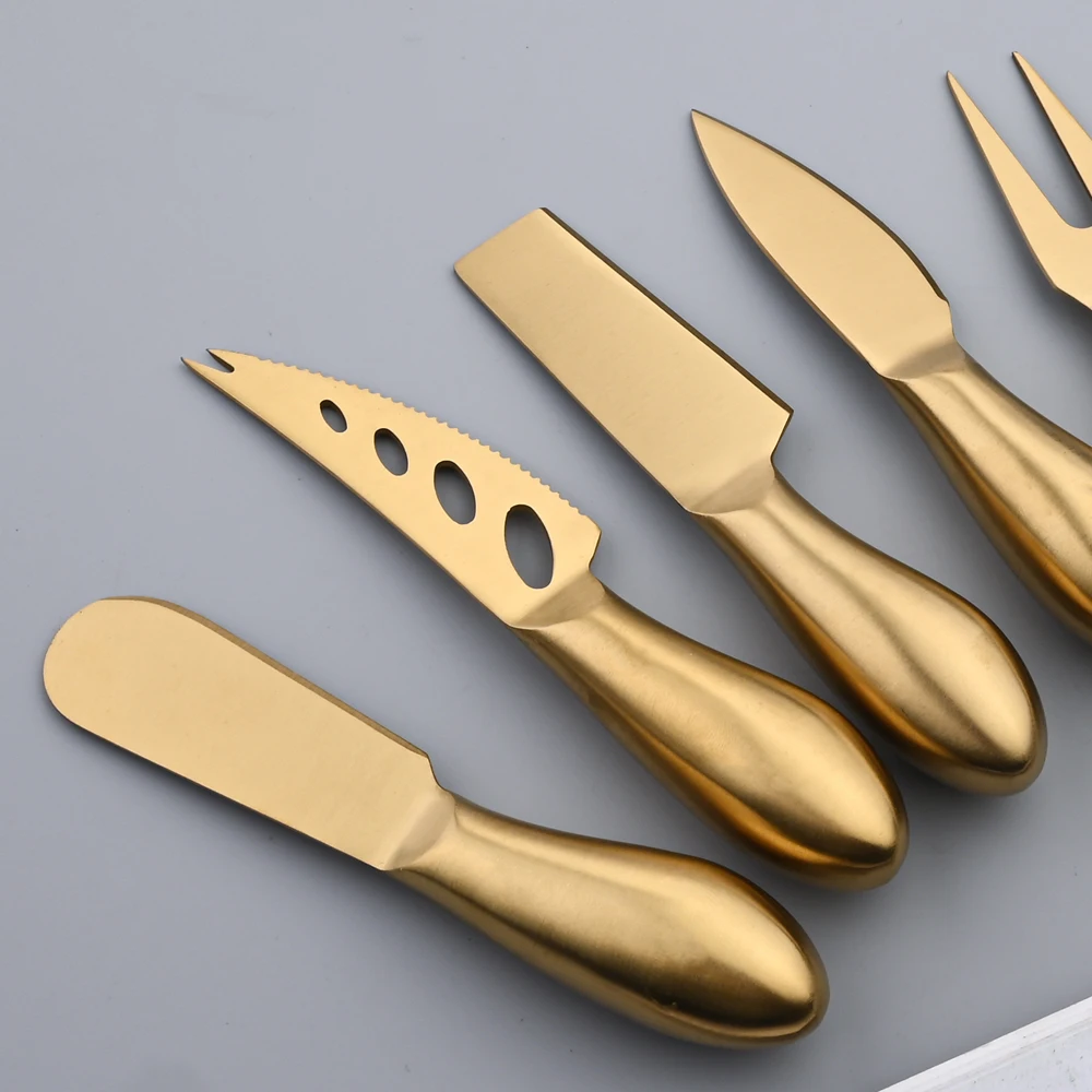 AJOYOUS 1Pcs Gold Matte Flatware Stainless Steel Cheese Knife Baking Tools Fork Knife Cutlery Vintage Style Kitchen Gadgets