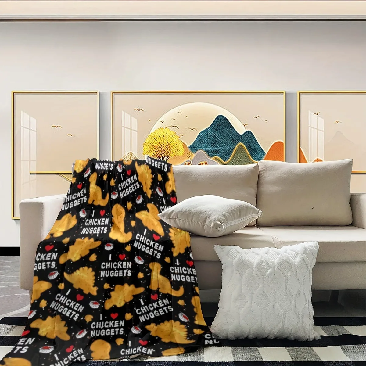 Dinosaur Block Printed Flannel Blankets, Birthday Gifts for Men and Women, Traditional Style, Year-round, Soft Fabric, Digital Print, Polyester Coating, 200-250g Square, for Sofas, Beds, Living Rooms.