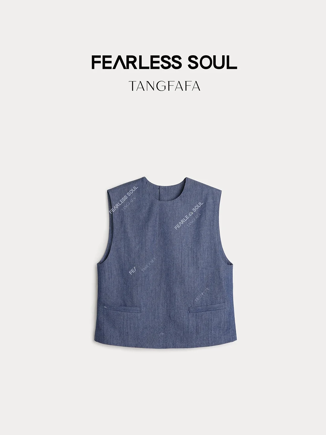 

Винтажный хлопковый синий джинсовый жилет Tfa без пуговиц, однотонный, весна 2025, модный универсальный женский жилет