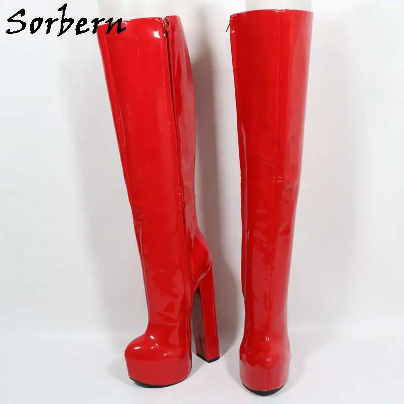 Sorbern 20Cm Block Heel Boots Women Knee High Invisible Platform Shoes Chunky Heeled Drags Custom Wide Calf Service Available