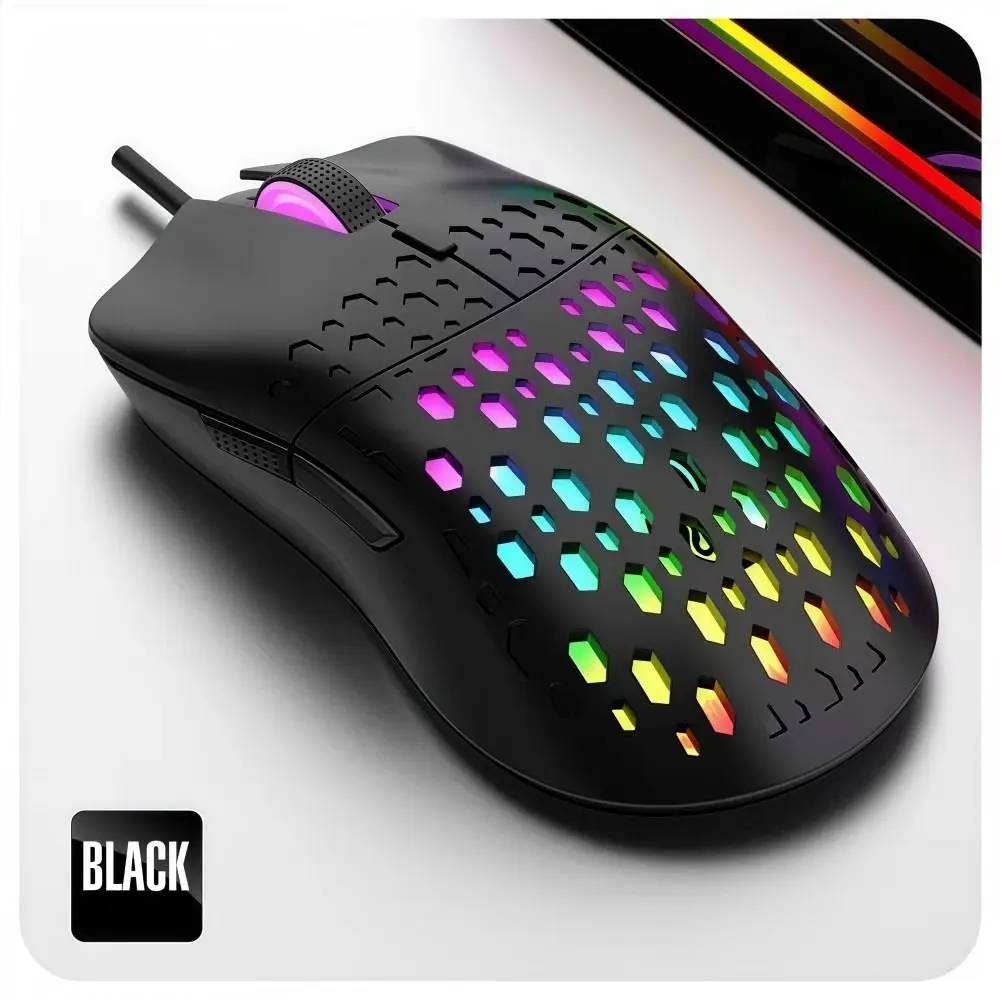 6 Keys G701 Wired Mouse Honeycomb Colorful Lighting Gaming Mouse Perforated Lightweight Illuminated Mouse Gaming and Office