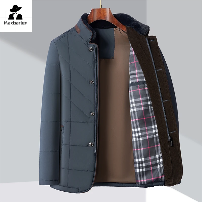 

2024 Winter Warm Parka Men's Casual Retro Wool Collar Thick Windproof Padded Jacket Male Middle-aged Business Cold-proof Coat