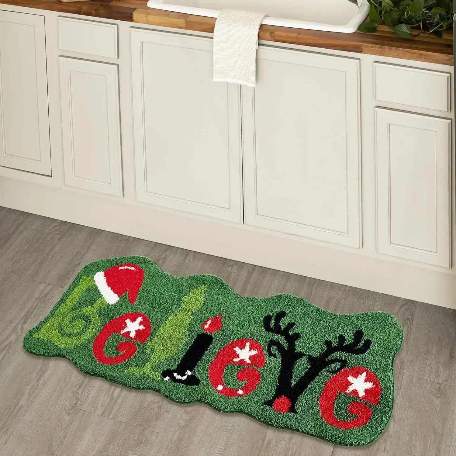 2024 Christmas Cashmere Decorative Floor Mat Entrance Door Mat Bedroom Bathroom Toilet Non-slip Carpet Holiday Home Decor Mats