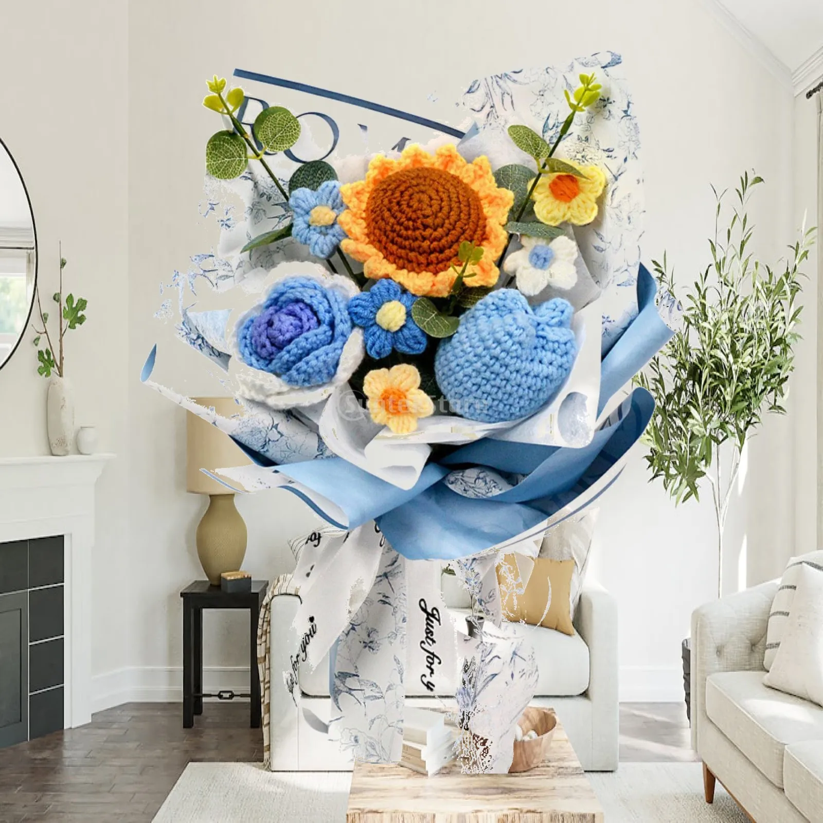 Ramo de Flores de Crochet Ya Hecho, Surtido para Acción de Gracias, Cumpleaños, Boda