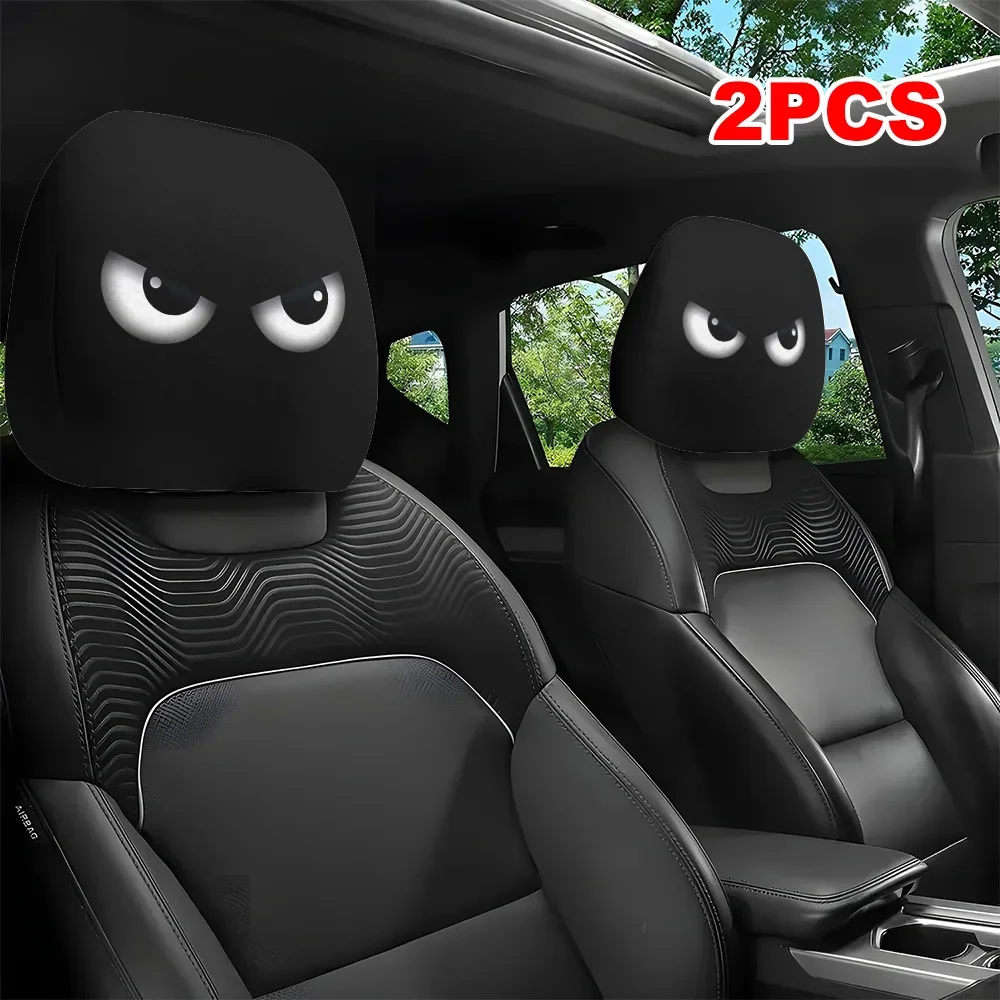 Funda para reposacabezas de coche con estampado de dibujos animados, ojos inclinados divertidos, para Halloween, Navidad, vacaciones, decoración Interior de automóvil, 2 uds.