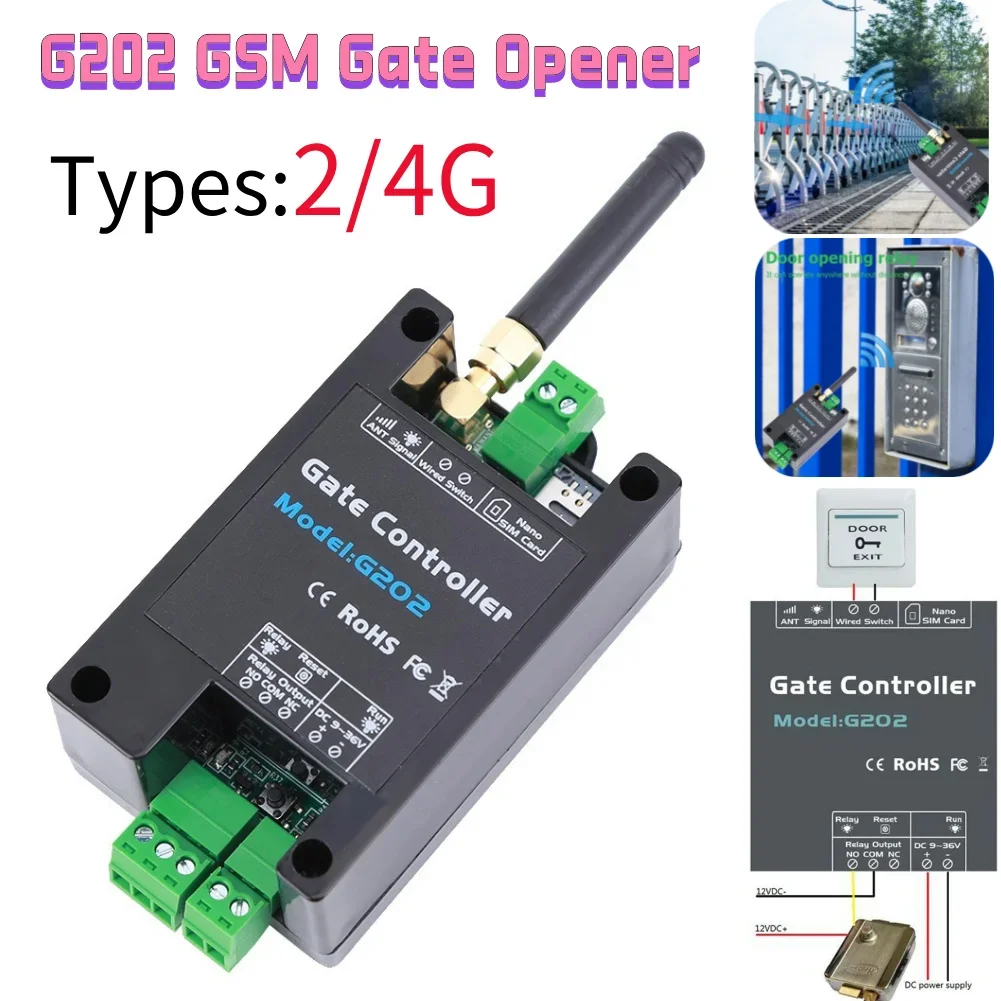 G202 GSM 2/4G Gate Opener Remote Control Single Relay Switch Garage Wireless Gate Opener Free Call Replace Remote Controller