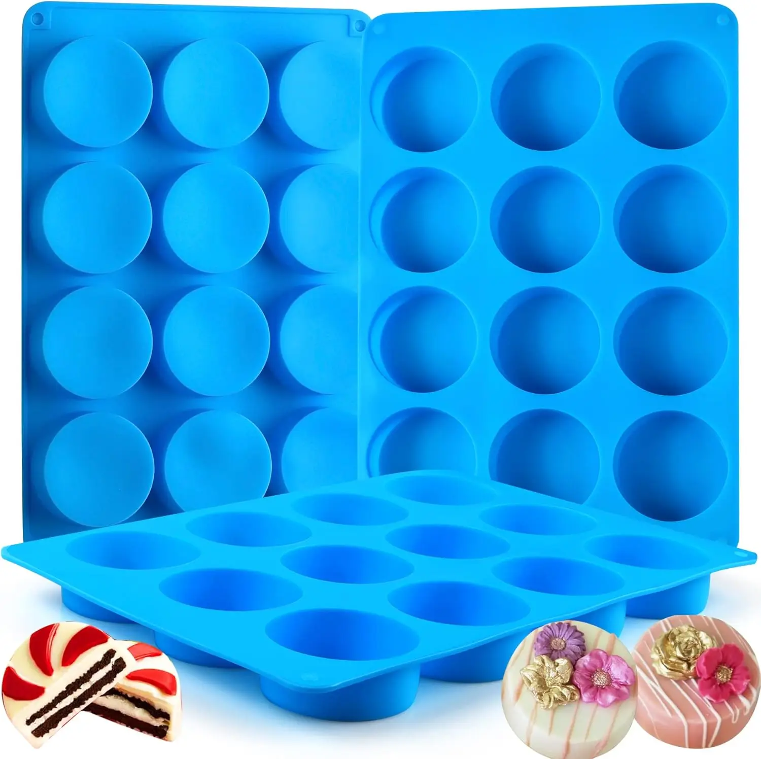 Molde de silicona para galletas Oreo y chocolate, molde para hornear cilíndrico redondo de 12 cavidades para dulces, mini pasteles, gelatina, 3 piezas