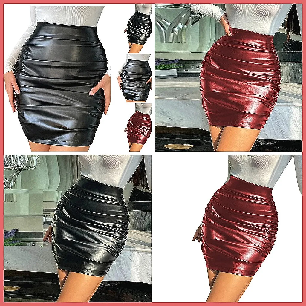 

Women's High Waist PU Leather Skirt, Solid Winter Fitness Short Skirt with Zipper