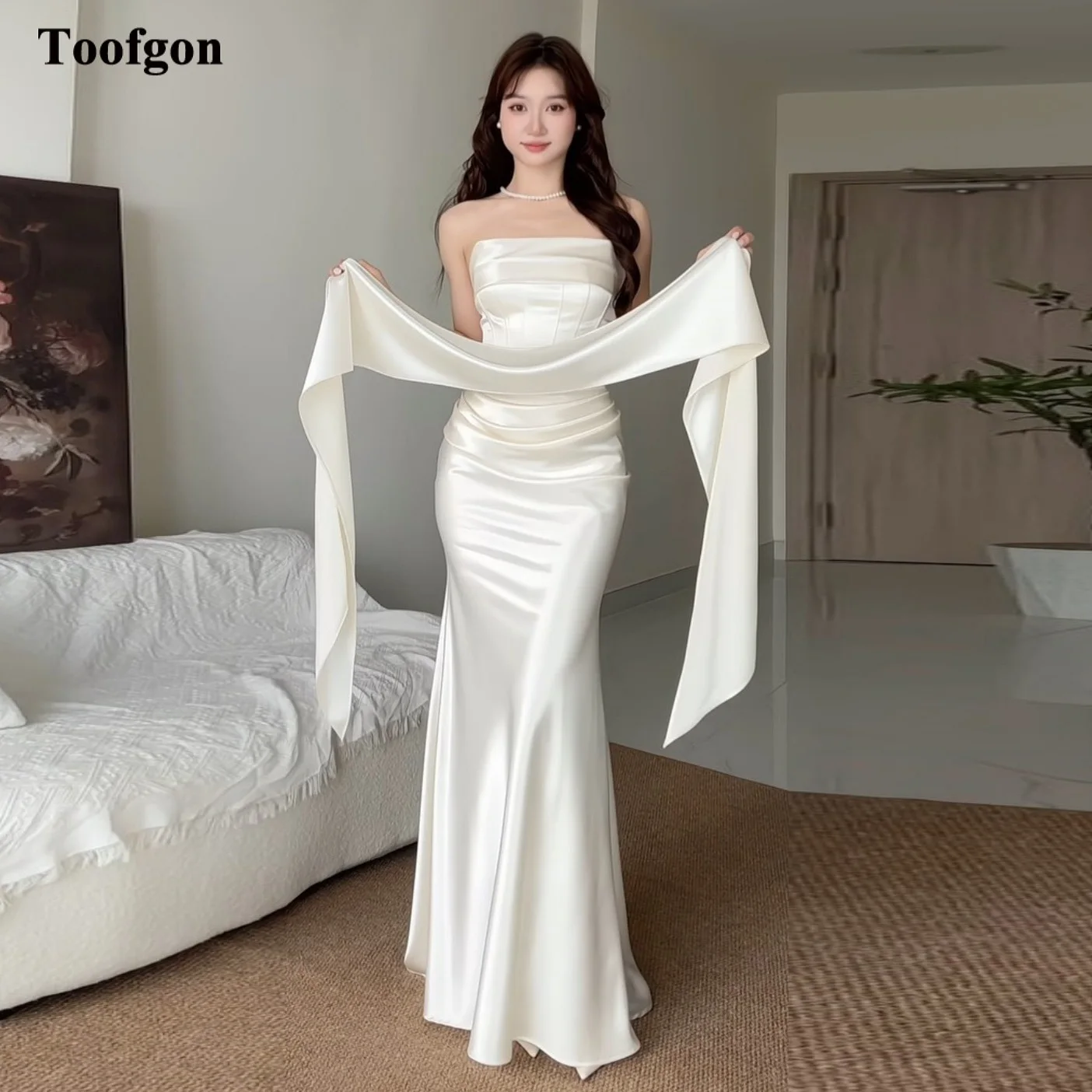 Toofgon Mermaid Soft Satin Customized Wedding Dresses With Wrap Bride Bridal Dress Corset Wedding Photography Gowns Formal Party