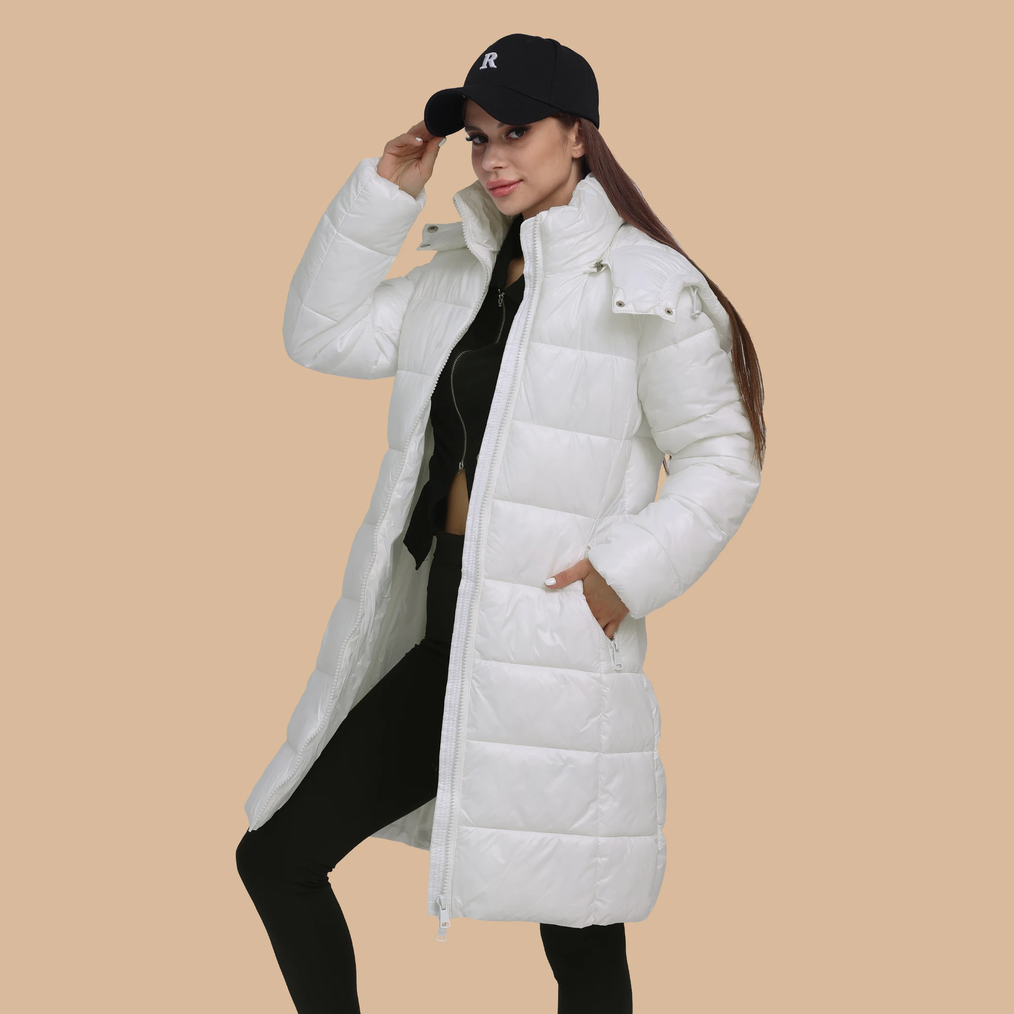 SANTELON Women Winter Fashion Long Thick Warm Parka With Adjustable Hood Female Windproof Puffer Jacket Coat Solid Outerwear